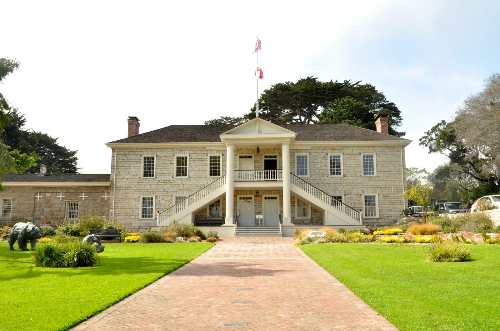 Colton Hall, the stone Greek Revival building where California's first constitutional convention met in 1849. Monterey's council meets at 580 Pacific Street.