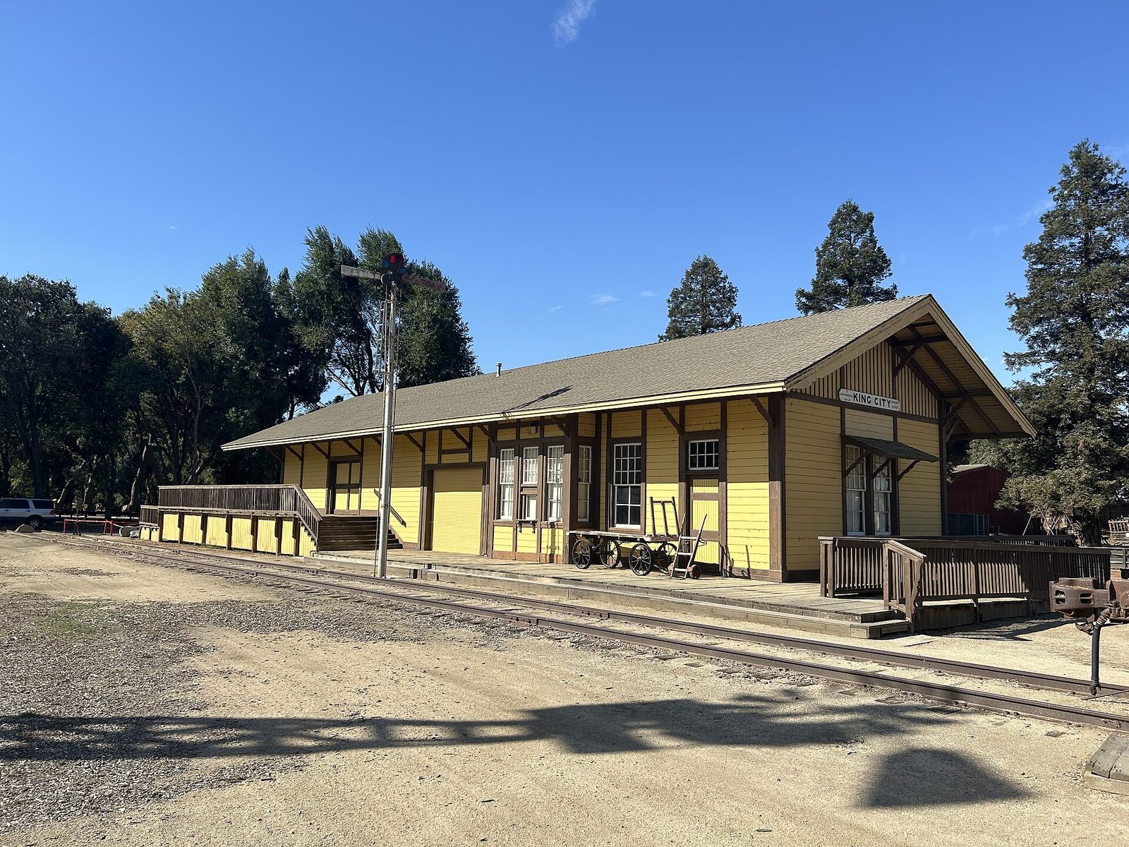 The King City train station under clear skies. Inland valley cities saw the hottest temperatures of the October heat wave.