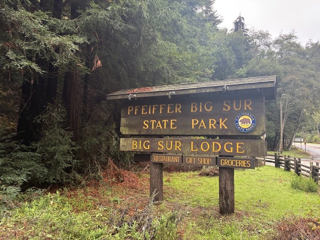 The entrance sign at Pfeiffer Big Sur State Park. After two months as the Timber Fire's incident command post, the park reopens to visitors on Friday, Oct. 16.