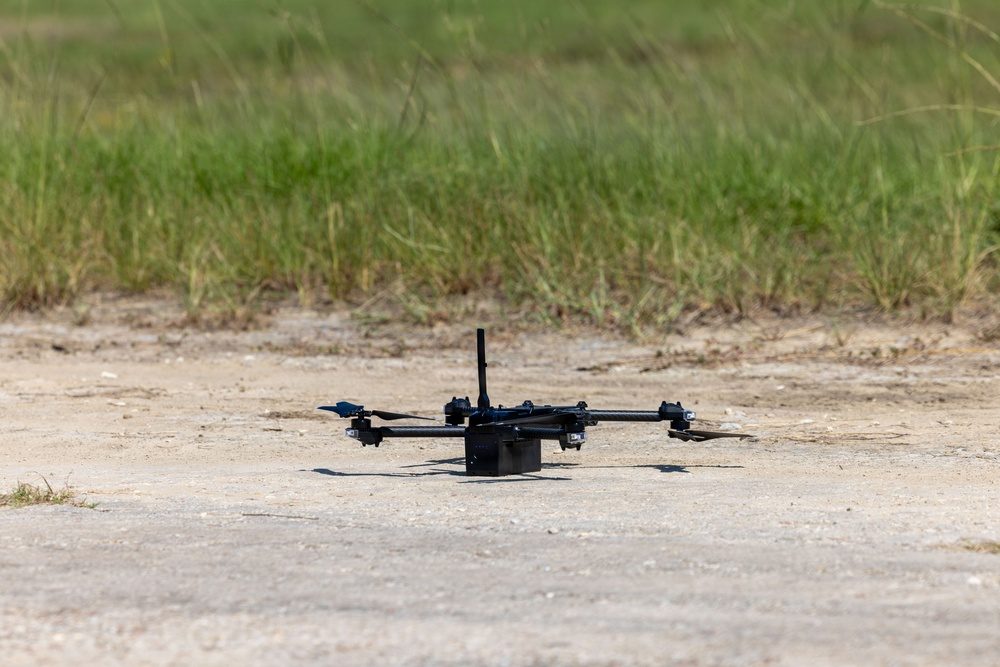 A Skydio X2D staged on the ground during training at Camp Lejeune on Sept. 15, 2026. The county program, dating to 2016, operates under an adopted use policy, and the board has asked for a broader surveillance-technology impact study to follow this approval.